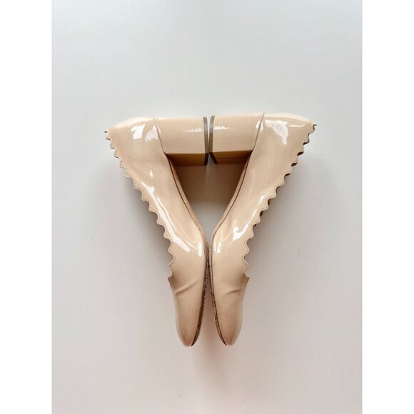 CHLOE Lauren Nude Patent Leather Scalloped Round Toe Block Heel Pumps, Size 38.5 - Picture 11 of 15